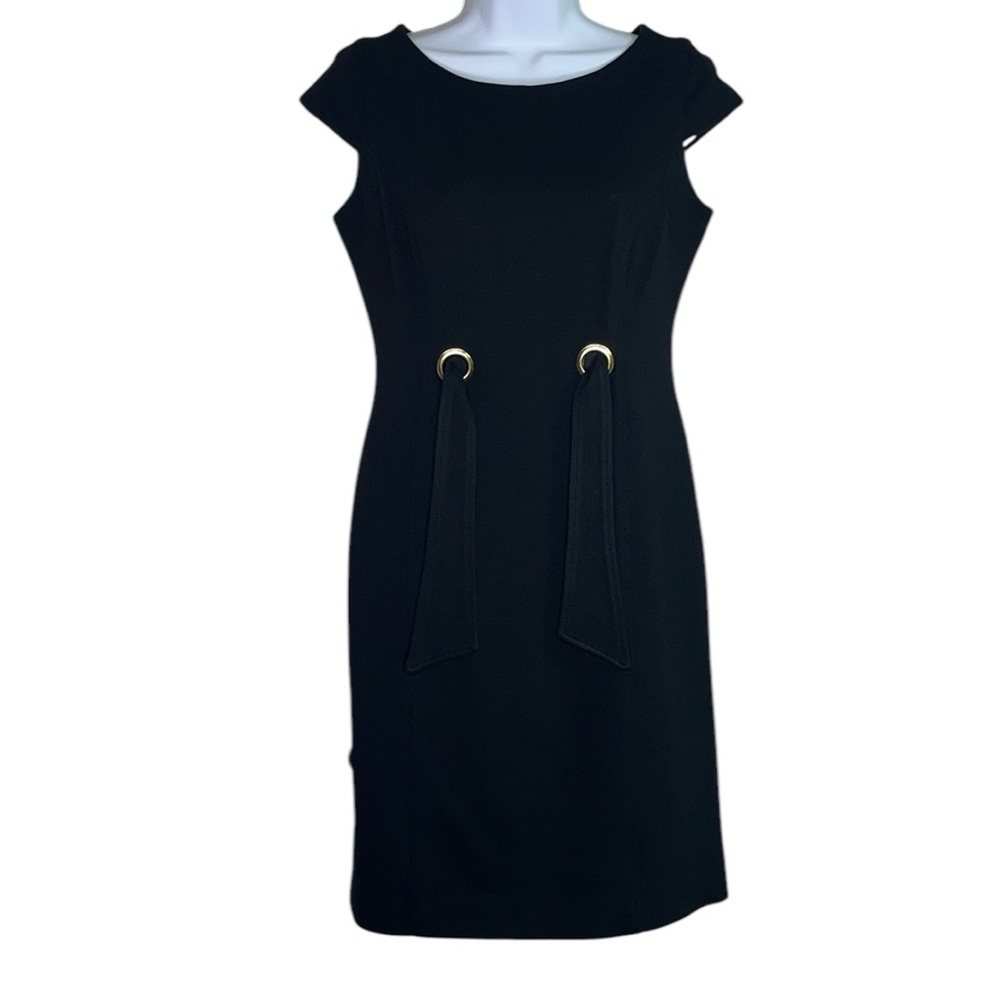 3 for $20 JUST TAYLOR Cap Sleeve Sheath Dress Gold Grommets with Front Tie Black
